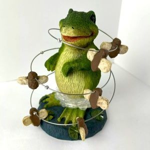 Vtg West Elm Studio Bobble Head Swamp Frog And Floating Flies Adorable Figurine